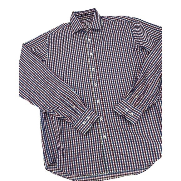 Bugatchi Long Sleeved Cotton Dress Shirt Multi Colored Checks Men's Size XL/XXL‎ - Picture 10 of 14